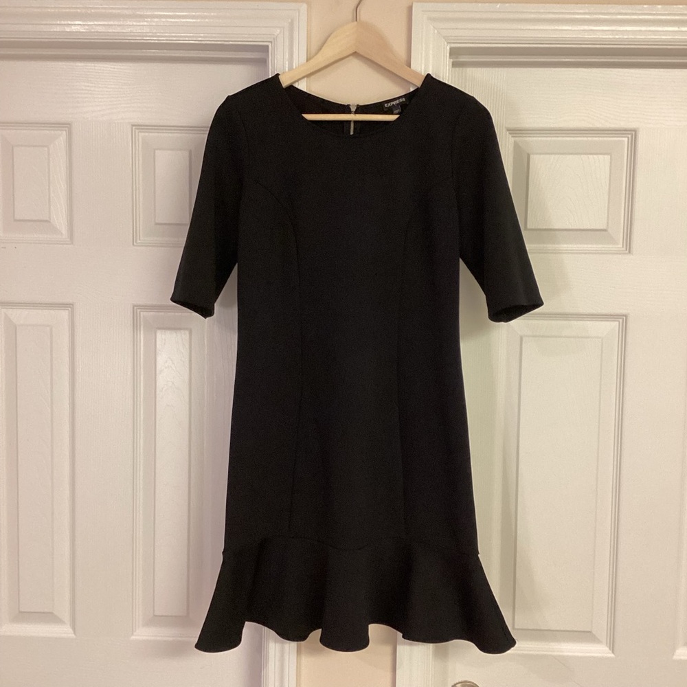 Express Black Flare Ruffle Hem Dress